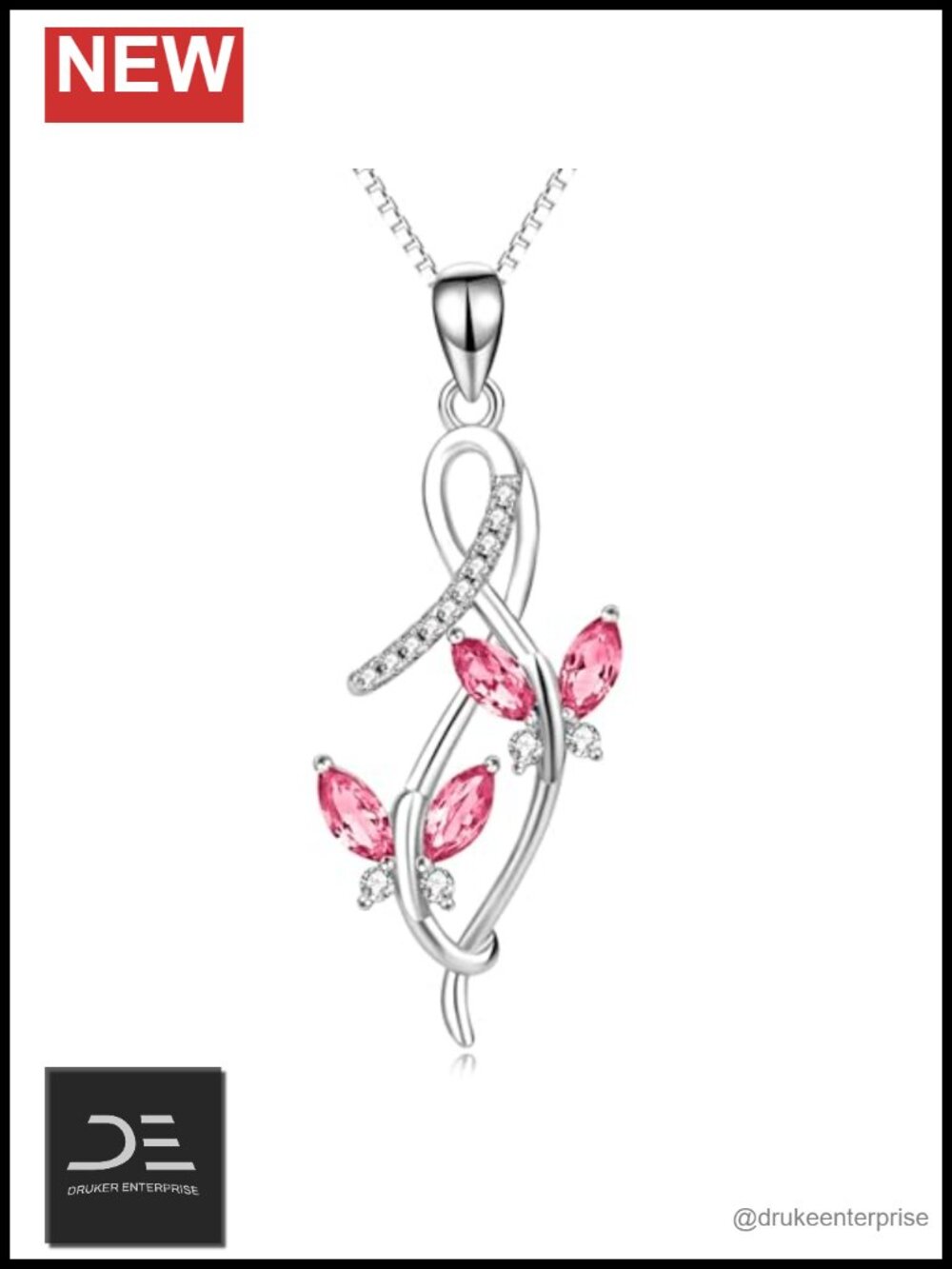 925 Sterling Silver Butterfly Necklace Pendant Crystals Jewelry Gift